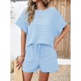 thumbnail image 4 of Set de pijama Tankaneo para mujer, a rayas, azul cielo, 2 piezas, 4 of 6