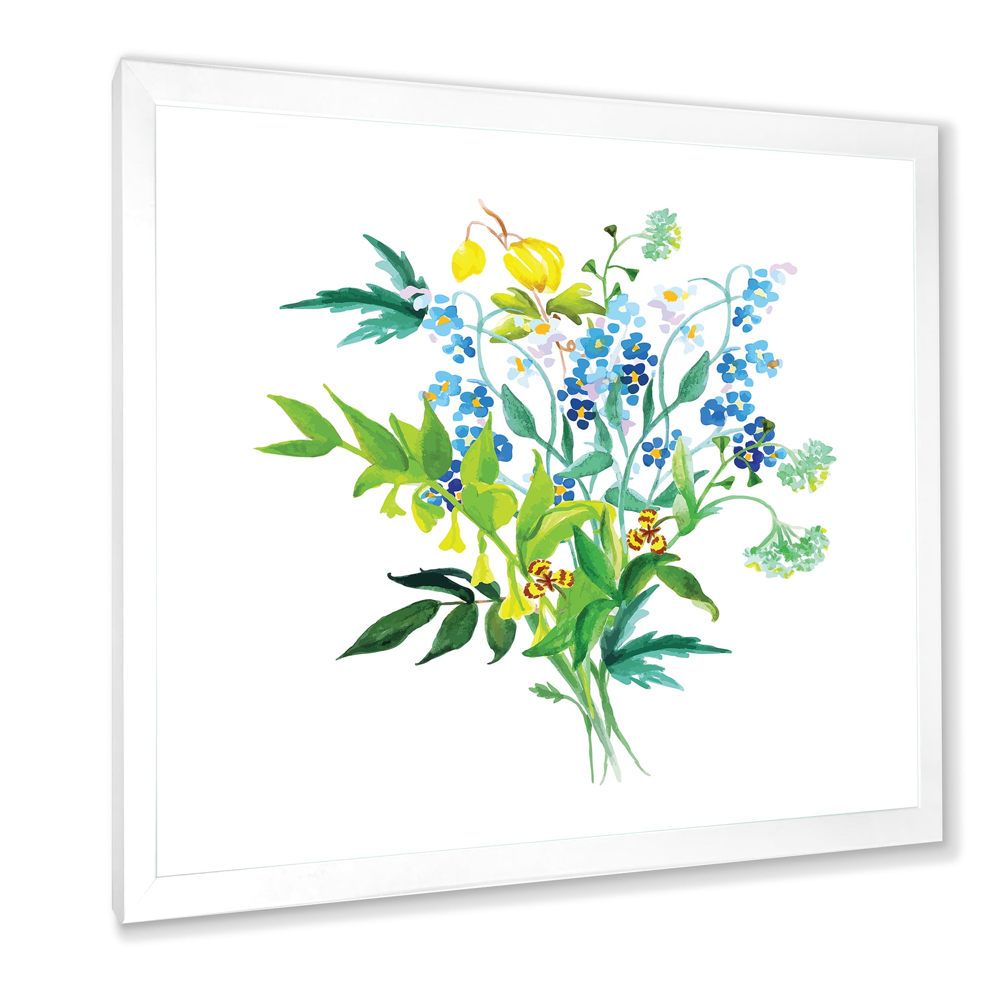 Designart 'Meadow Flowers Garland On White' Farmhouse Framed Art Print