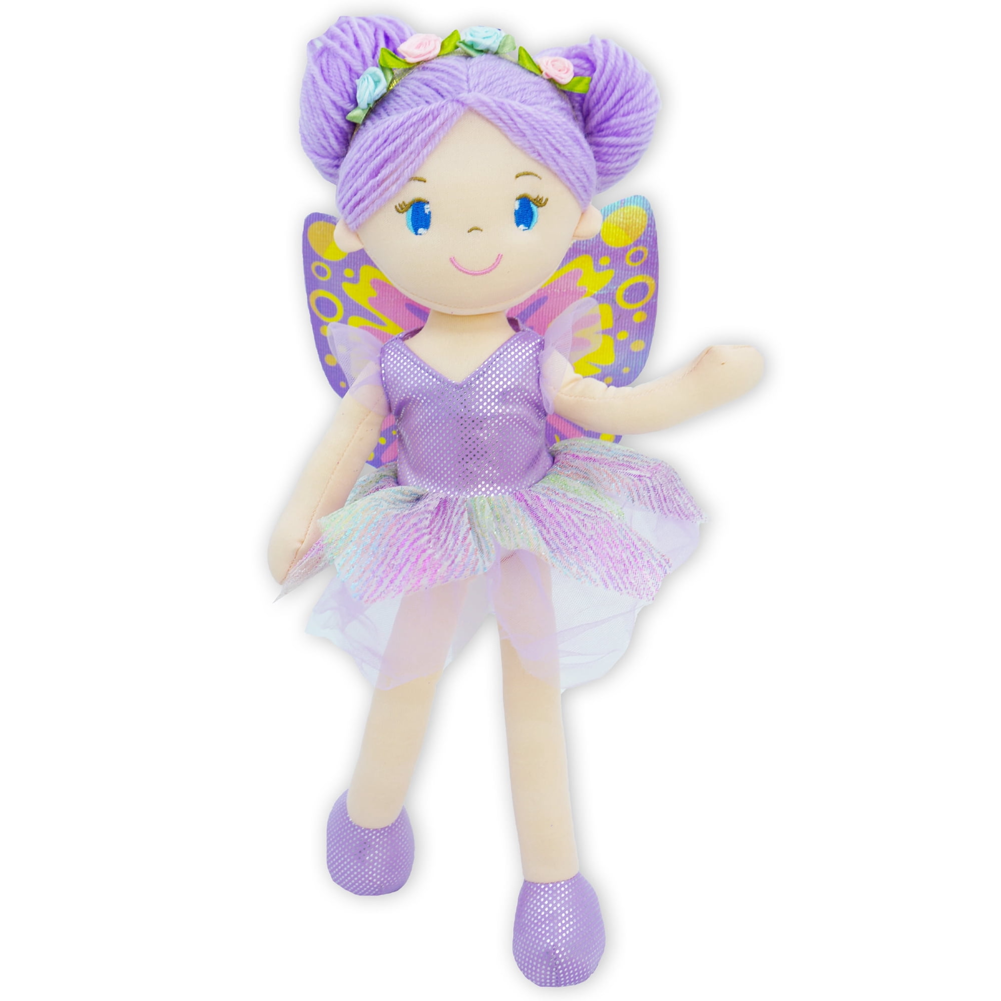 Lullaberry 16" Enchanted Fairy Doll Yaritza - Plush Stuffed Soft Doll Girl Gift - Purple Outfit and Wings