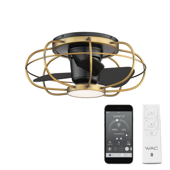 Aella Indoor and Outdoor 3-Blade Smart Caged Ceiling Fan 22in Aged Brass Matte Black with 3000K LED Light Kit and Remote Control