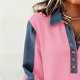 thumbnail image 6 of Plus Size Button Down Shirts for Women Women's Solid Color Casual Long Sleeved Lapel Button Denim Splicing Pullover Sweatshirt Tops, 6 of 7
