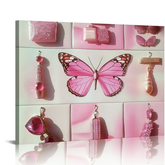 Bciig Butterfly Pink Accessories Wall Decor for Living Room Bedroom Home Office - Set of 4 Paper Posters 20x16in