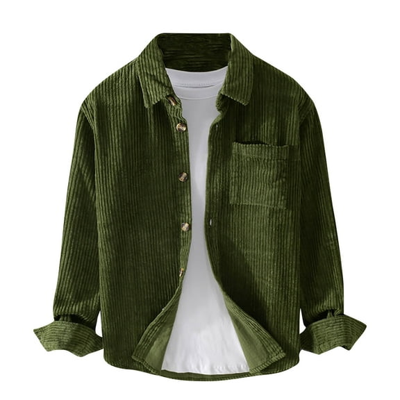 USNSM Mens Corduroy Button Down Shirt Retro Lightweight Comfortable Pocket Lapel Fashion Long Sleeve Shirt Jacket Green XXL