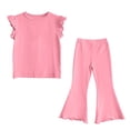 thumbnail image 2 of Zpanxa Girls Matching Sets Solid Color Flutter Sleeve Sleeveless Top with Flared Long Pants 2 Piece Set 4 Years, 2 of 6