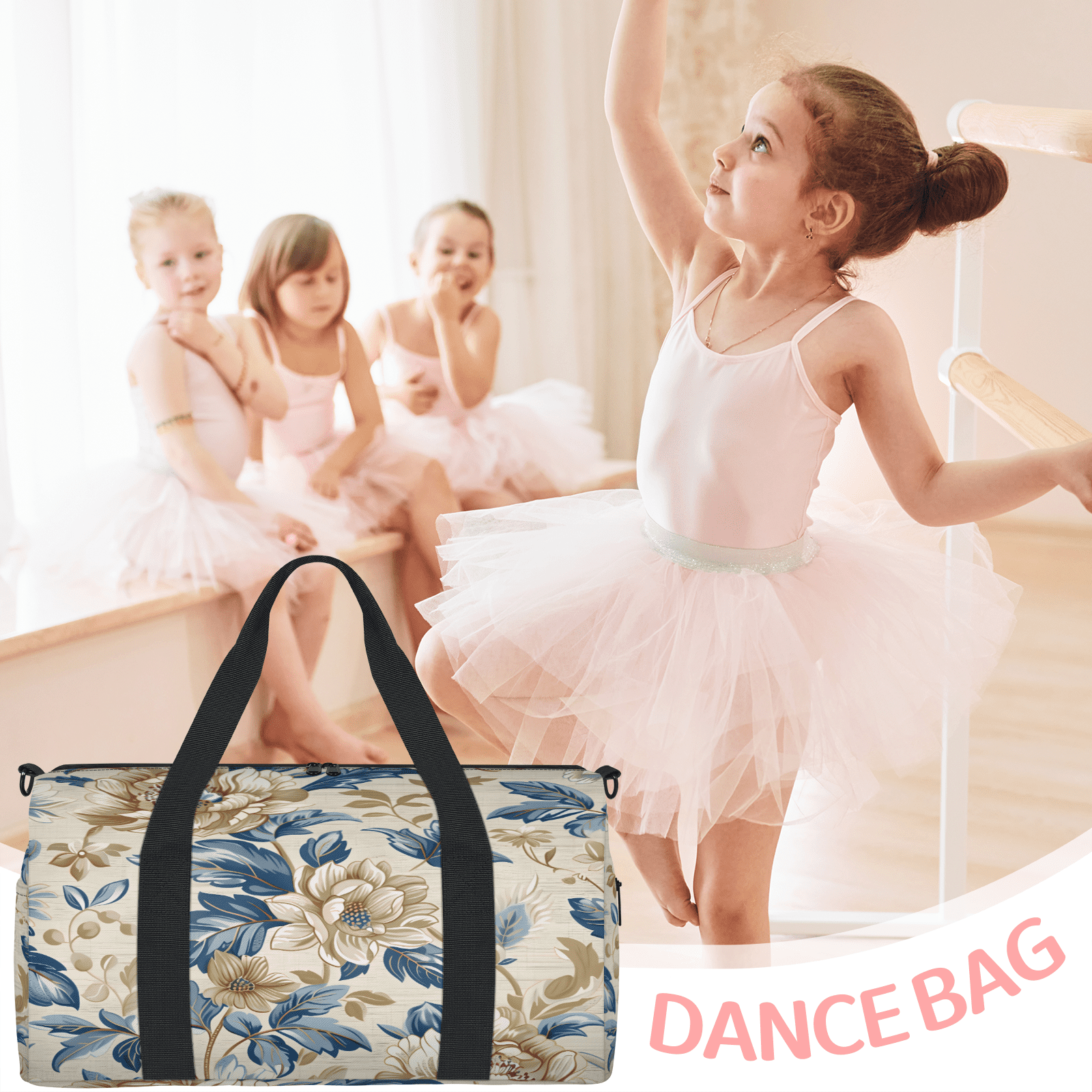 Herdesigns Flower Vintage Travel Duffle Bag Sports Yoga Weekender Overnight Carry on Workout Bags Lightweight Waterproof Gym Tote Bag for Women