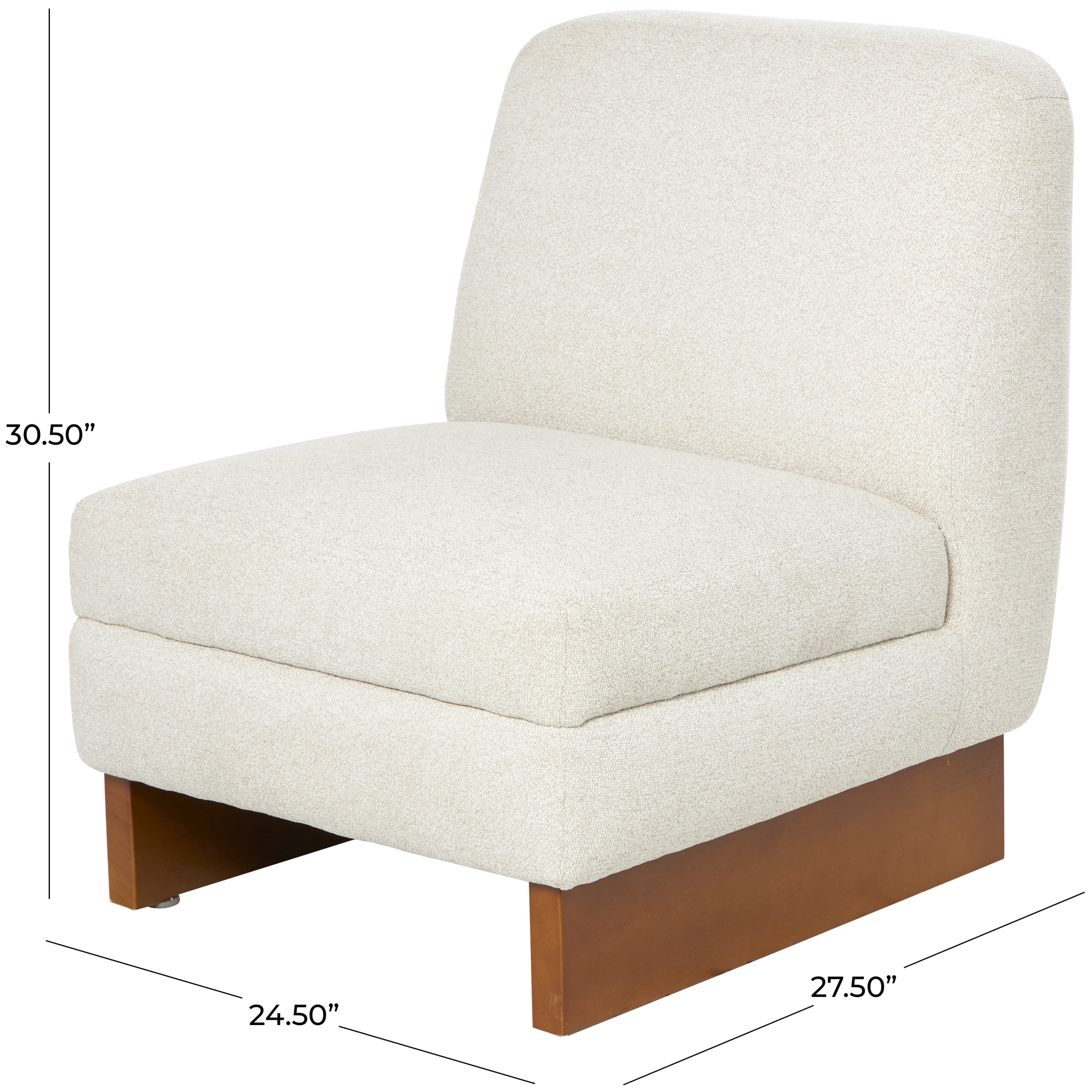 DecMode Polyester Boucle Lounge Chair with Brown Wooden Legs, White