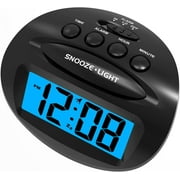 LCD Digital Alarm Clock Battery Operated Only Small, Blue Backlight,Ascending Alarm Volume, Simple Basic Clock for Bedroom/Desk/Travel