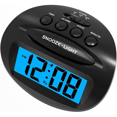 LCD Digital Alarm Clock Battery Operated Only Small, Blue Backlight,Ascending Alarm Volume, Simple Basic Clock for Bedroom/Desk/Travel