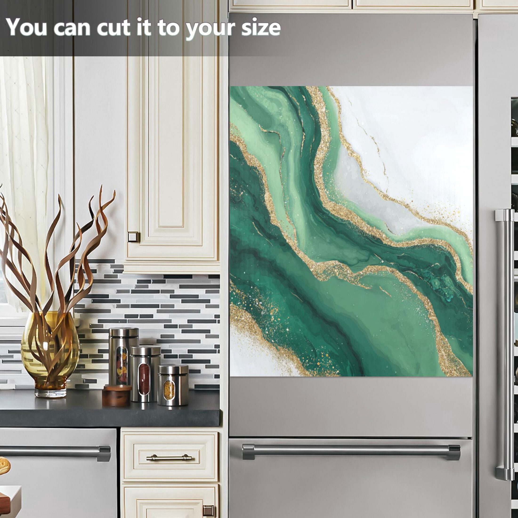 Dishwasher Magnetic Refrigerator Magnet Cover Sticker Home Decorative 23"x26" Alluring Gold-green Marble