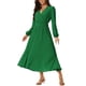 thumbnail image 4 of Vestido plisado de mujer Inspire Chic con mangas largas abullonadas, escote en V y cinturón en la cintura, color verde oscuro, 4 of 7