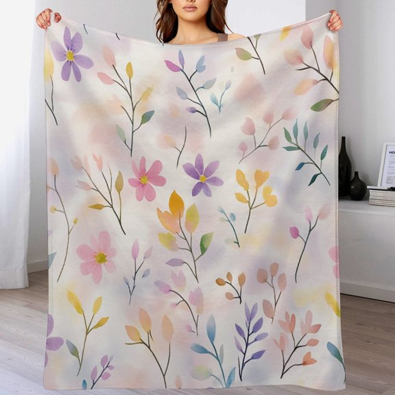 Watercolor Wildflower Flannel Blanket for Sofa 50"x60" Spring Botanical Farmhouse Summer Soft Fuzzy Cozy Warm Winter Throw Blanket for Winter Bedding Couch And Gift Throw Blanket