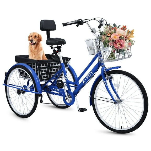 Bstjewey Adult Tricycle, 7-Speed 3-Wheel Cruiser Bike with Large Basket and Backrest Seat