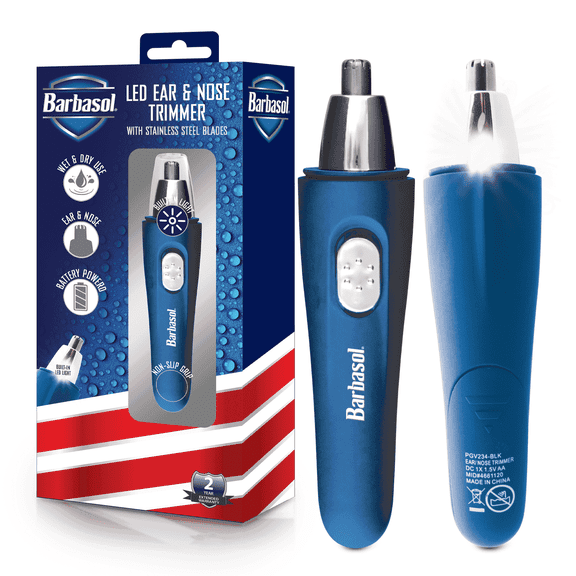 Barbasol Nose & Ear Hair Trimmer for Men with Non-Slip Grip, LED Lighted, Wet & Dry