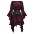 thumbnail image 3 of WISEFIN Women's Halloween Goth Vintage Skeleton Lace Tie up Closure Contrast Irregular Hem T-Shirt Blouses Tops, 3 of 3