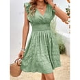 thumbnail image 2 of EASYBRA Women V Neck Pleated Mini Dress Sleeveless High Waist Summer Elegant Casual Dress, 2 of 7