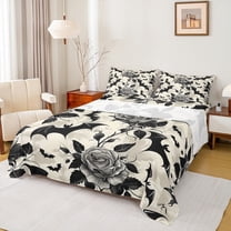 Manfei Boys Happy Halloween Full Size Sheets,Black Bats Bed Sheets,Rustic Flower Floral Sheet Sets For Teens,Ultra Soft Home Decor,4pcs