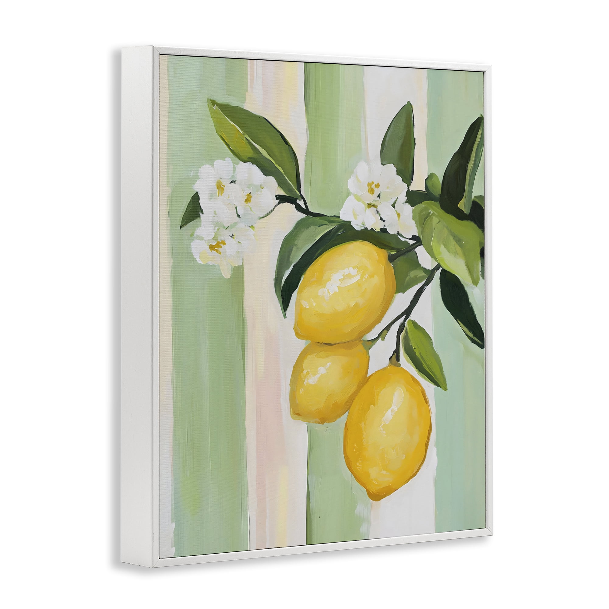 Stupell Industries Lemons & Flowers on Stripes White Framed Giclee Art, design by The Prints Vibe