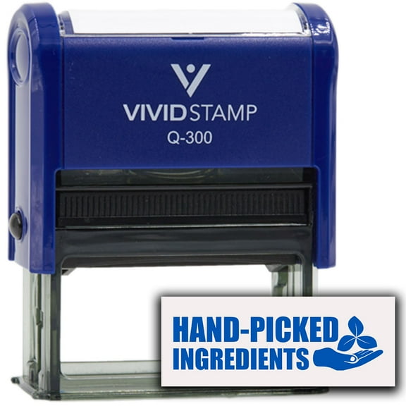 All Quality Hand-Picked Ingredients Self-Inking Rubber Stamp | Handcrafted Products (Blue Ink) - Q-300