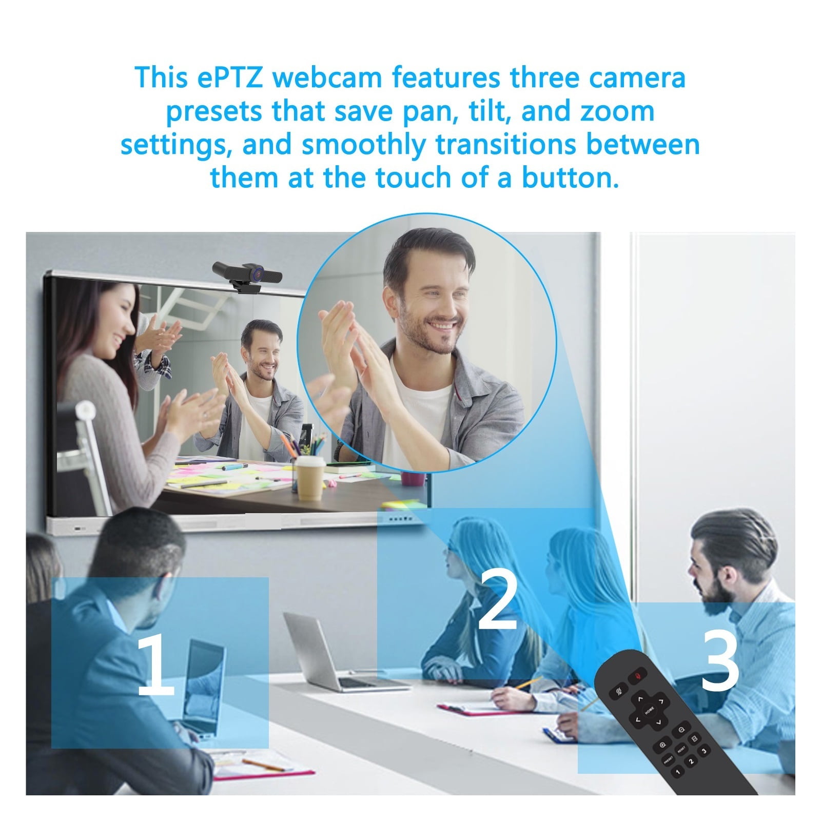 2.5K USB Webcam With 4x Digital Zoom Conference Cam 165 Degree FOV 3 Presets For Living Meeting Education PC, TV ,HD Video
