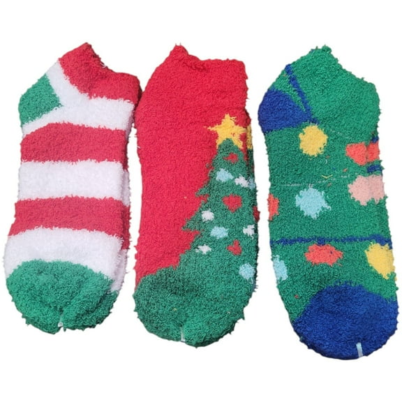 3-Pack Cozy Terrycloth Holiday Socks for Adults – One Size - Holiday Theme