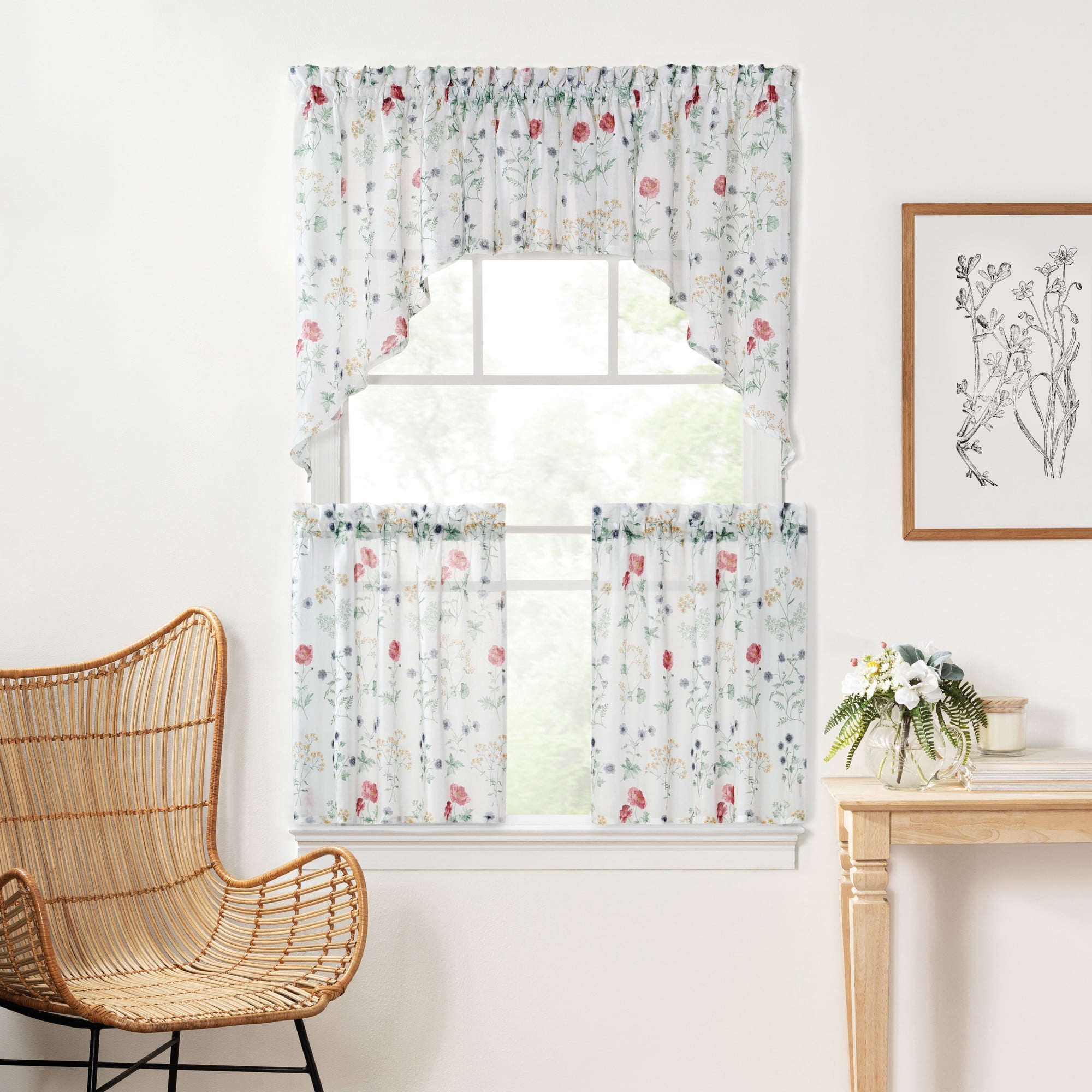 Martha Stewart Martha’s Garden Curtain Swag, Multicolor, Pole Top, Semi Sheer, Indoor, Adult, 1 Piece, 27" x 30"
