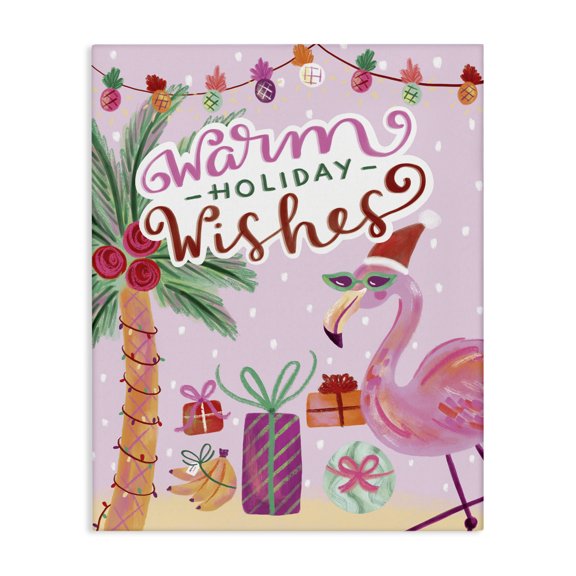 Stupell Industries Eclectic Warm Holiday Wishes Phrase Tropical Pink Flamingo Canvas Art, 16 x 20, by Deborah Curiel