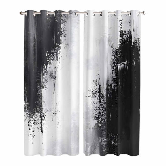 Black Gray White Kitchen Curtains 84 Inch Length, Minimalism Abstract Ombre Aesthetic Grommet Top Bedroom Living Room Curtains, Light Filtering Cafe Curtain Drapes 2 Panels Set 84''x84''