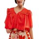 thumbnail image 1 of Top plisado de color liso con cuello de encaje para mujer - Blusa holgada de gasa para la oficina o para llevar a diario - Tallas S-XL, 1 of 4