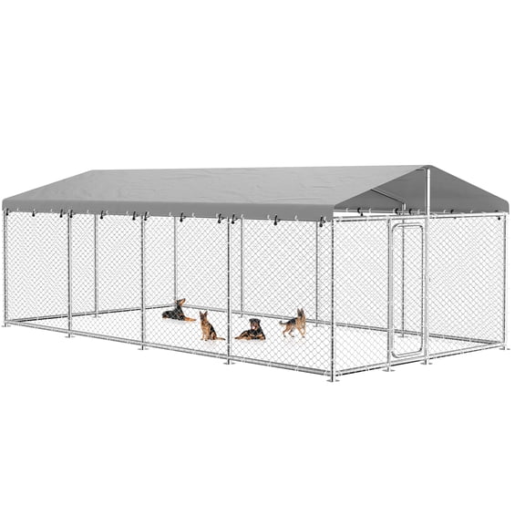YOKWOK 20x10ft Outdoor Dog Kennel Outside with Metal Large Dog Gate, Outdoor Dog Pens with Roof, Heavy Duty Dog Kennel for Backyard Farm Use