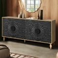 thumbnail image 5 of Wooden Cabinets, Black Carved Symmetrical Design Door And Wood Coloured Frame For TV Stand Table,Living Room ,Entryway, Black+Natural Living Room Cabinets,Mdf Cabinets With Doors, 5 of 10