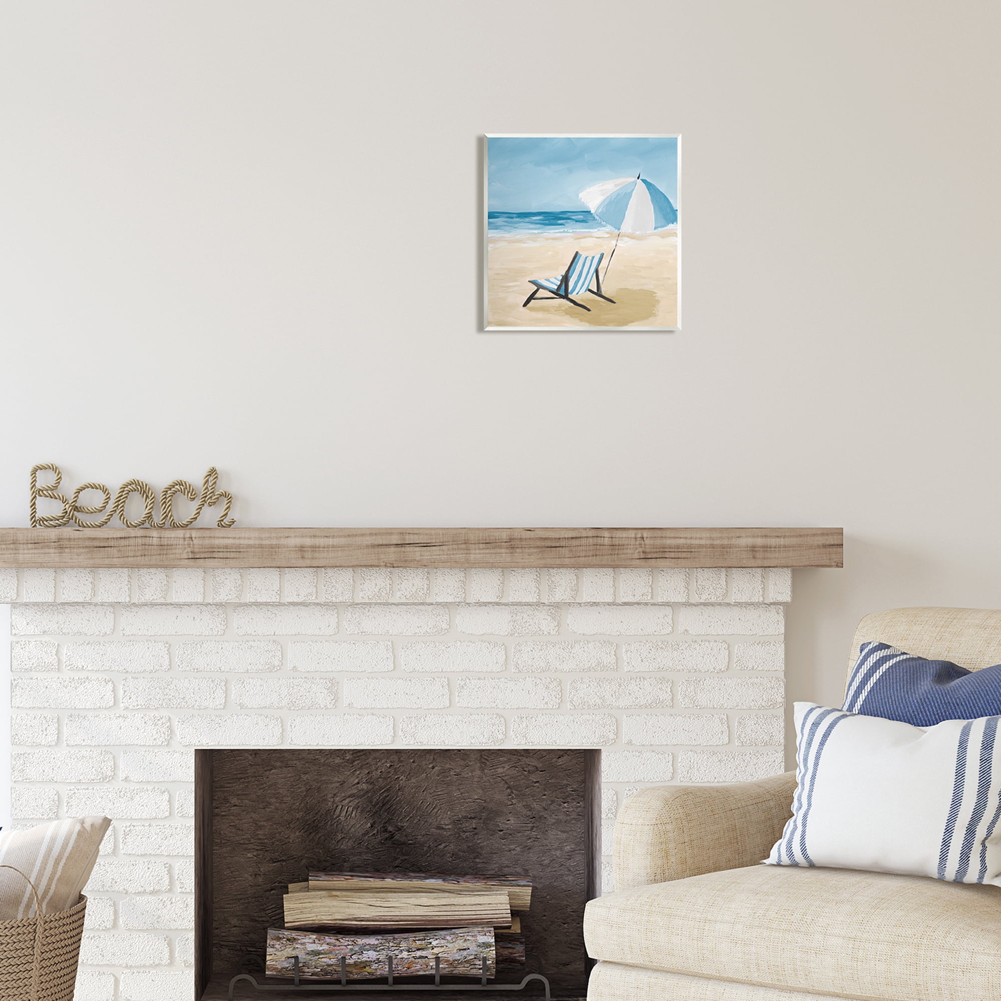 Stupell Industries Blue Beach Chair Painting Nature Painting Unframed Art Print Wall Art, 12 x 12