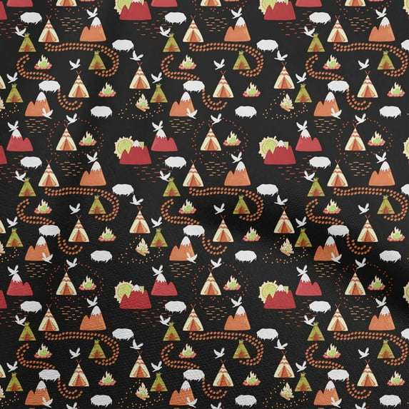 oneOone Cotton Cambric Black Fabric Kids Campfire Craft Projects Decor Fabric Printed By The Yard 42 Inch Wide
