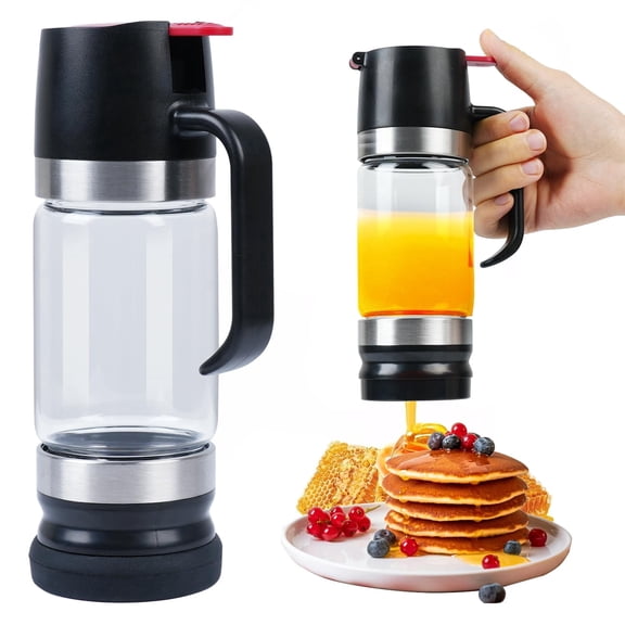 Honey Dispenser No Drip with Base ,12OZ Glass Honey Jar pot with Handle, Syrup Dispenser for Coffee or Tea, Mess Free Honey Dispenser for Honey and Syrup, Honey Container