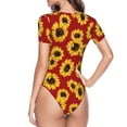 thumbnail image 4 of Naloa Sunflowers On Red Women's Short-Sleeved Onesie, One-Piece Swimsuit for Parties, dates, clubs - Medium, 4 of 9