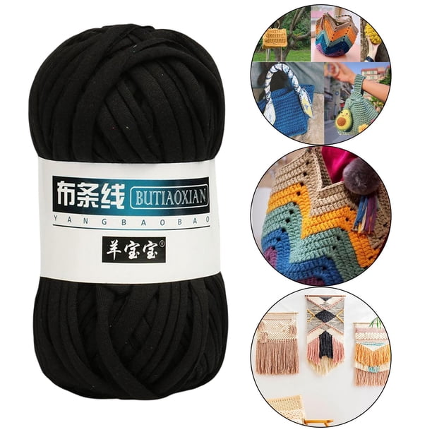 de hilo de tela de 30M de costura trenzados DIY hilo duradero ondulado a mano para bufanda, alfombras, cojín, bolsa de verano, fabricación Negro Macarena Hilo de tejer de tela