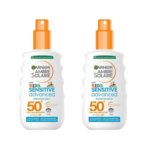 Garnier Ambre Solaire Kids Sensitive Advanced Sun Cream Spray SPF50  150 ml / 5 fl oz 2 Pack
