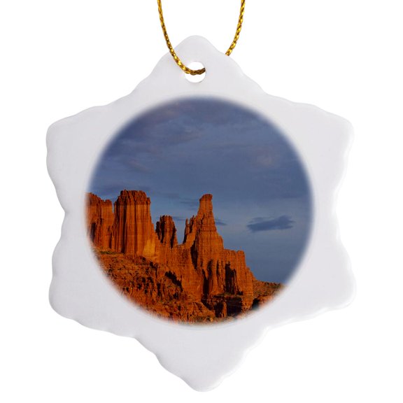 3drose, Fisher Towers in Evening Light Near Moab, Utah, Usa - Us45 Cha0294 - Chuck Haney, 3 inch Snowflake Porcelain Ornament