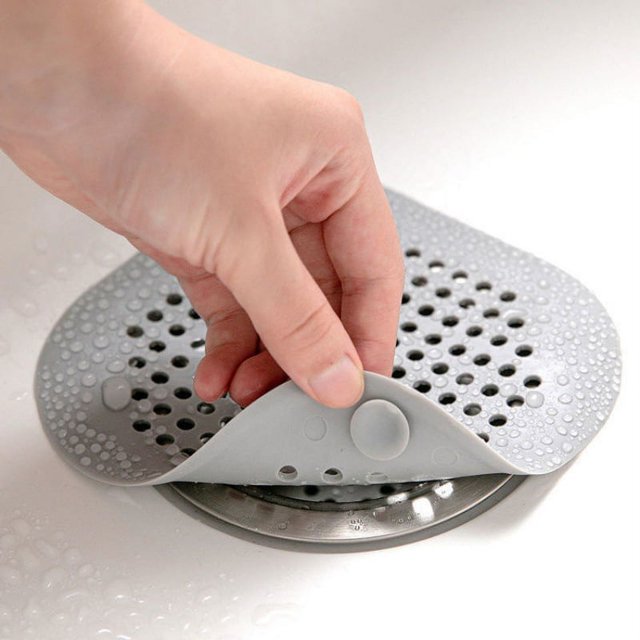 JM Escurridor de pelo para ducha, cubierta de drenaje de silicona duradera con ventosa, rejilla de drenaje con tapa elevada para bañera y cocina, juego de 2, gris JM