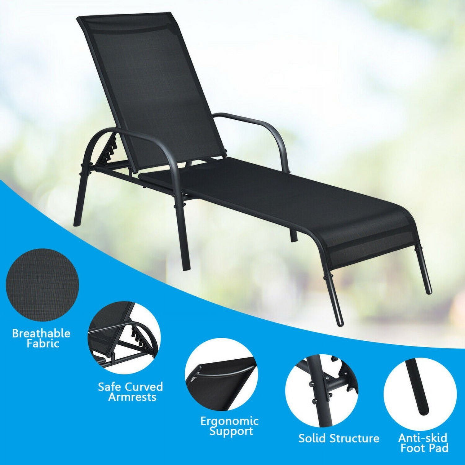Aimee Lii Adjustable Patio Chaise Folding Lounge Chair with Backrest, Patio Loungers, Black Aimee Lii Adjustable Patio Chaise Folding Lounge Chair with Backrest, Patio Loungers, Black
