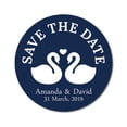 thumbnail image 1 of Darling Souvenir Round 45 Pcs Loving Swans Save The Date Stickers Personalized Bride Groom Names And Date Envelope Seals - Navy Blue, 1 of 4