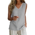 thumbnail image 2 of Nestiefly Cotton Linen Tank Tops for Women V Neck Causal Sleeveless Summer Gauze Linen Shirts Plus Size Camisole Summer 2026 Light Gray L, 2 of 5