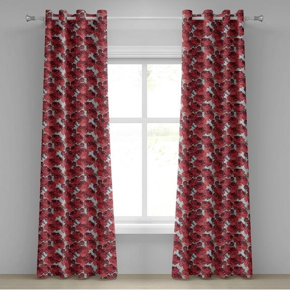 Ambesonne Floral Grommet Curtain, Vibrant Roses Bouquet, 50" x 120", Purple Pink Red