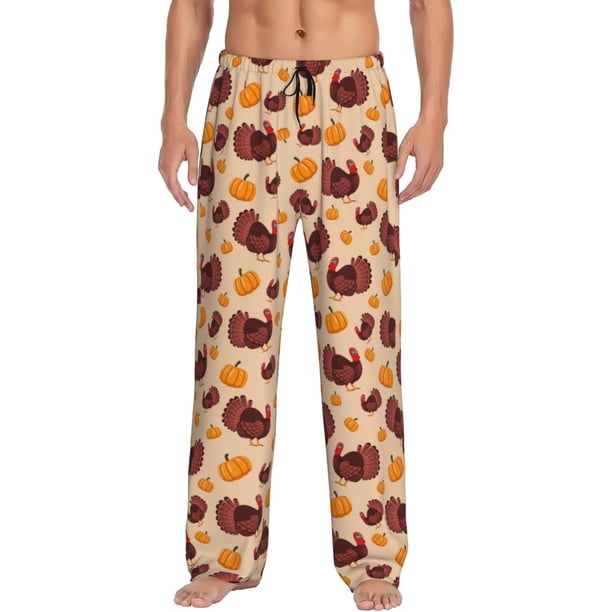 Balery Thanksgiving Turkey and Pumpkin Pantalones de pijama para hombre, pijama ultraligero, pantalón de descanso-Medium