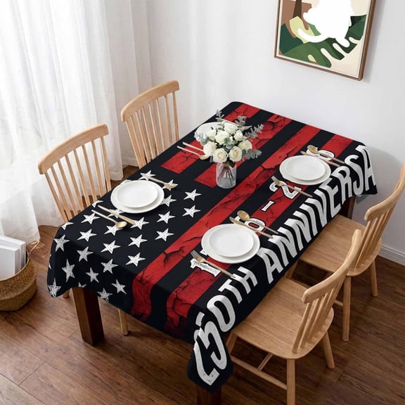 250 Year American Anniversary Flag Table Cloth Waterproof Tablecloths, USA Black Red Tablecloth Dining Table Cover for Kitchen Party Tabletop Outdoor, Rectangle Tablecloth 60x84 Inch