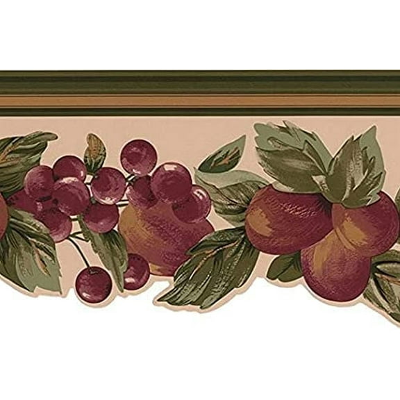 Concord Wallcoverings Prepasted Wallpaper Border Featuring Fruits on a Vine, Colors Beige Green Brown Red, Size 6 Inches by 15 Feet 5501802