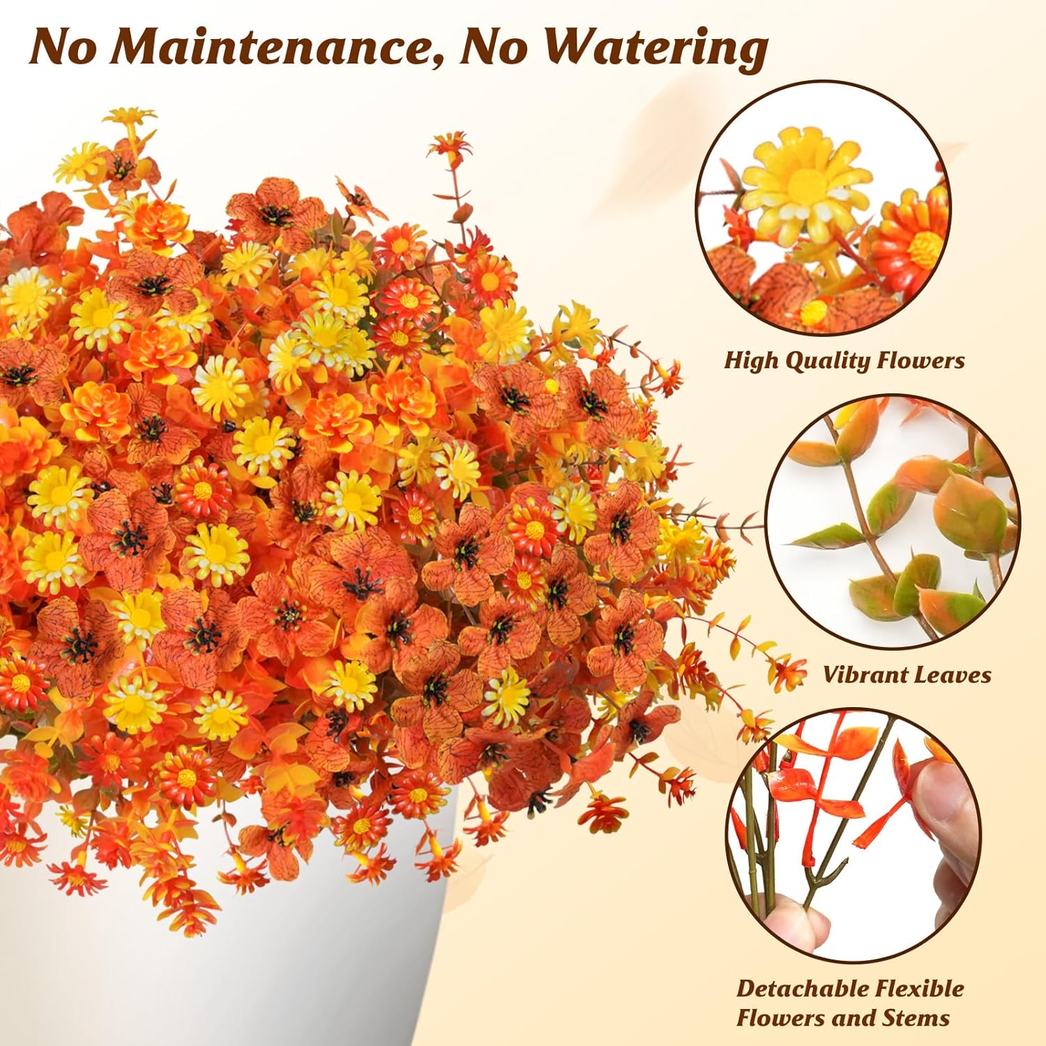 Artificial Fake Mums Flowers  Autumn Decorations,16 Bundles Mix Silk Glory UV Sun Resistant Realistic Faux Flower Outdoor