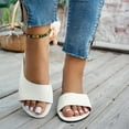 thumbnail image 6 of Viluyesy Women's Slides Sandals, Soft Leather Solid Color Open Toe Summer Casual Simple Flat Slippers White, 6 of 9
