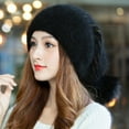 thumbnail image 7 of dianhelloya Warm hat Knitted Hat Baggy Slouchy Back Pompom Stretchy Double-layers Keep Warm Thickened Autumn Winter Women Beanie Cap for Outdoor Beige, 7 of 7