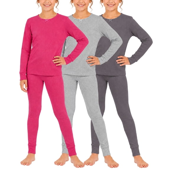 dELiA*s Girls Thermal Underwear Set Waffle Knit Shirt and Long Johns (2T-16), Charcoal/Hot Pink/Grey