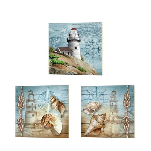 Great Art Now Lighthouse by Tom Wood 3 Piece Canvas Art Set Each 14"W x 14"H